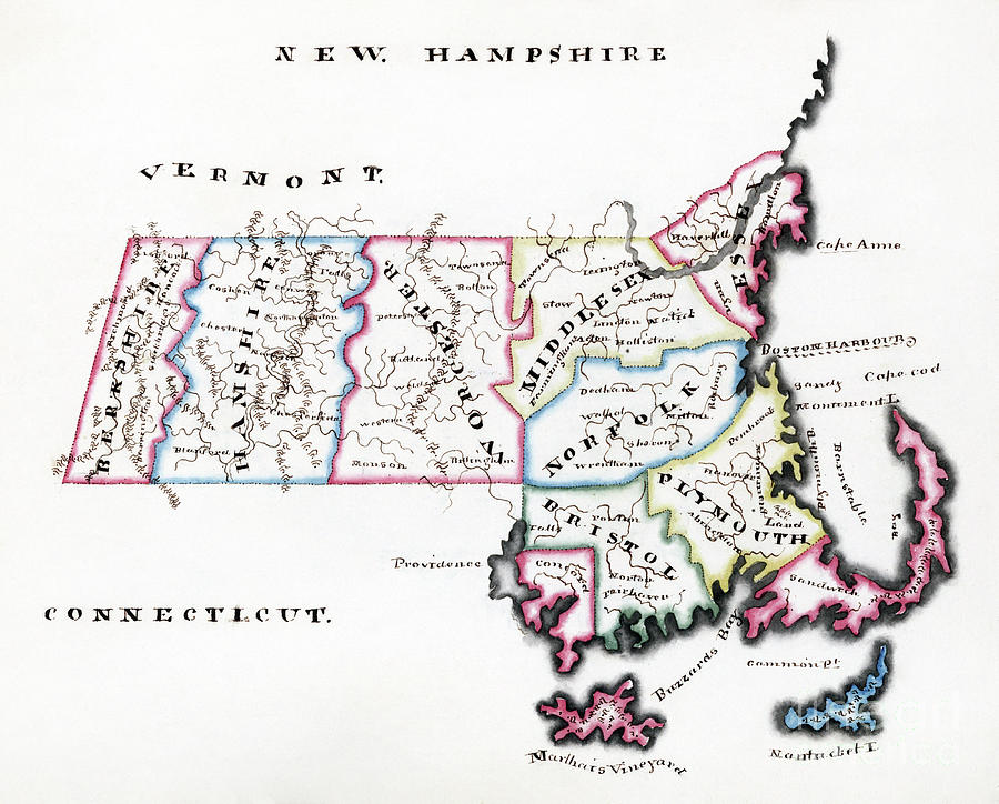 Massachusetts Map, 1819 Drawing by Harriet Baker