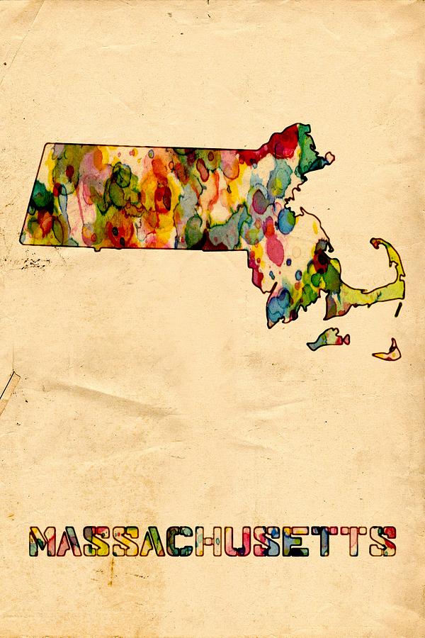 Massachusetts Map Poster Watercolor Painting by Beautify My Walls
