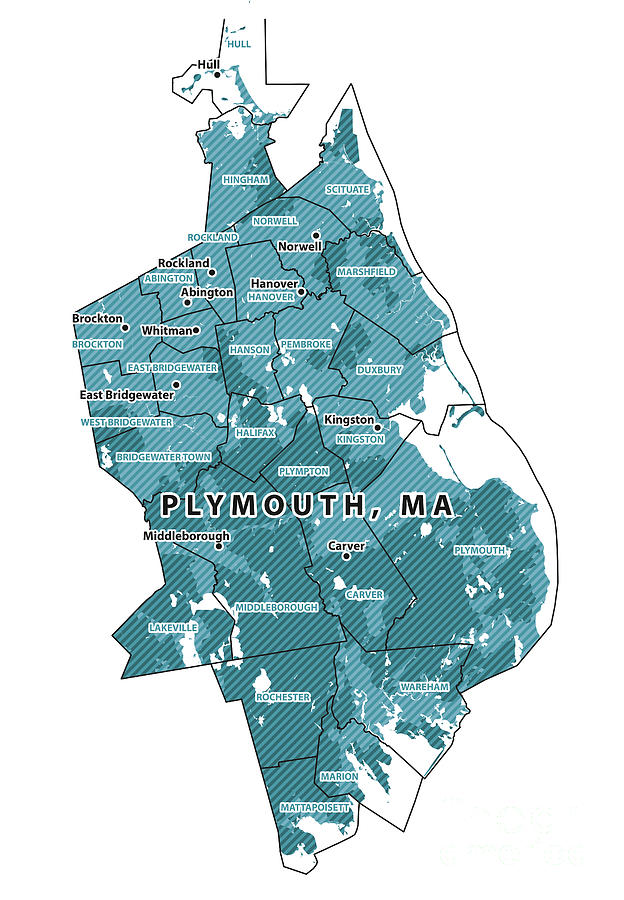 Map Digital Art - Massachusetts Plymouth County Vector Map by Frank Ramspott