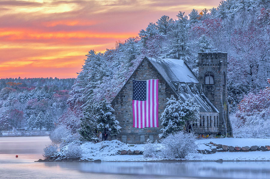 Massachusetts Snow Foliage at the Old Stone Church Photograph by Juergen Roth