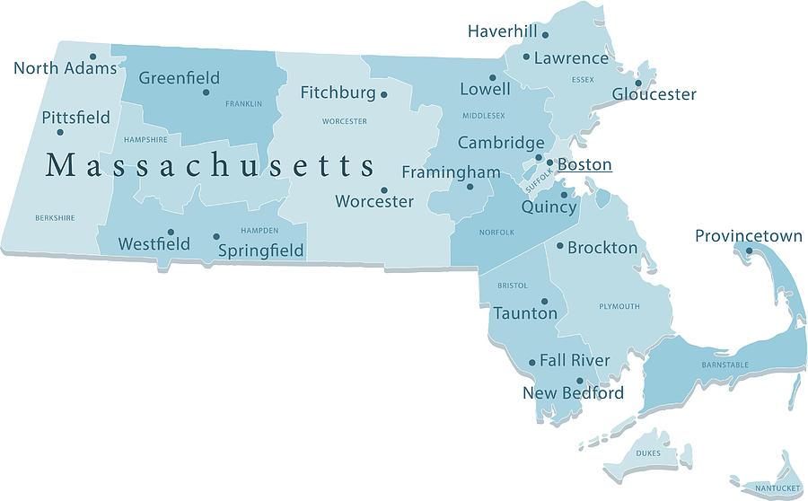 Massachusetts Vector Map Regions Isolated Drawing by FrankRamspott
