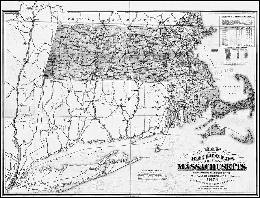 Massachusetts Vintage Railroad Map 1879 Black and White Photograph by Carol Japp Pixels