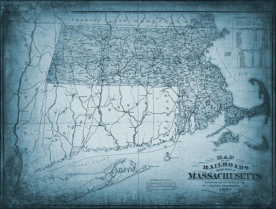 Massachusetts Vintage Railroad Map 1879 Blue Photograph By Carol Japp Fine Art America 3474