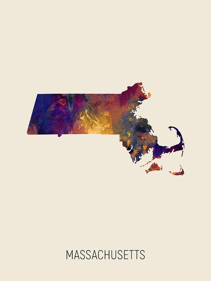 Massachusetts Watercolor Map #10 Digital Art by Michael Tompsett