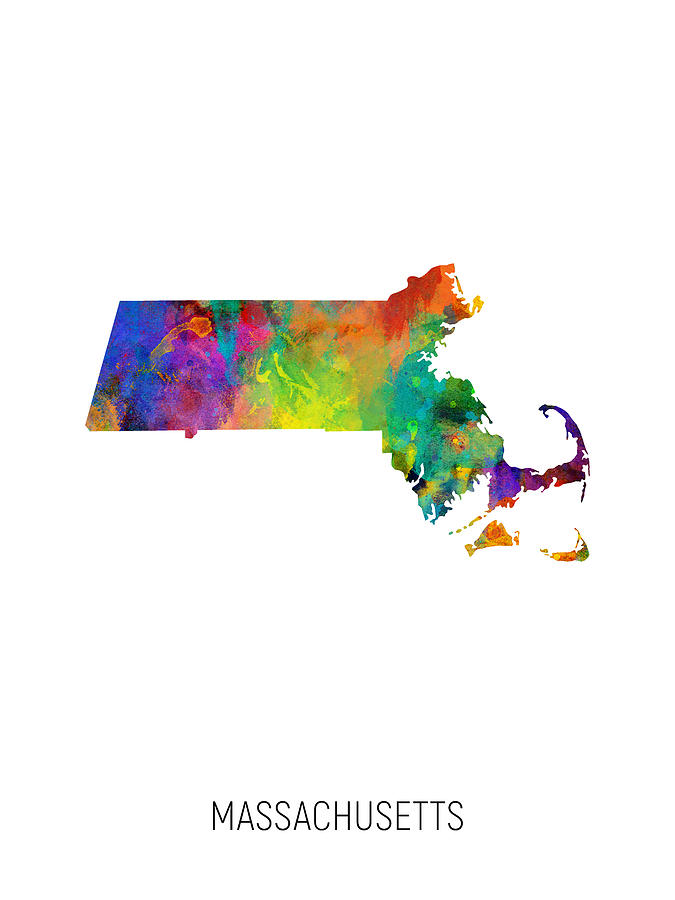 Massachusetts Watercolor Map #87 Digital Art by Michael Tompsett