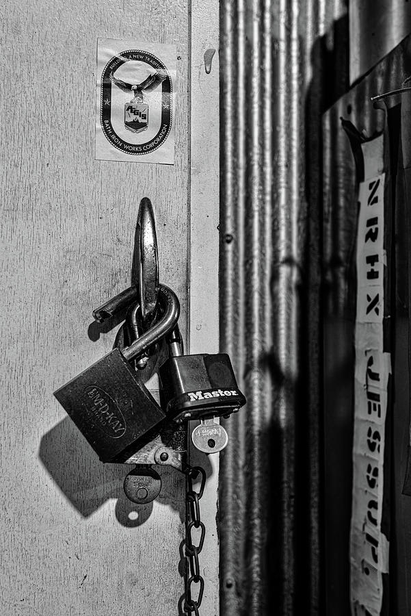 Master Lock in Black and White Photograph by Dennis Dame