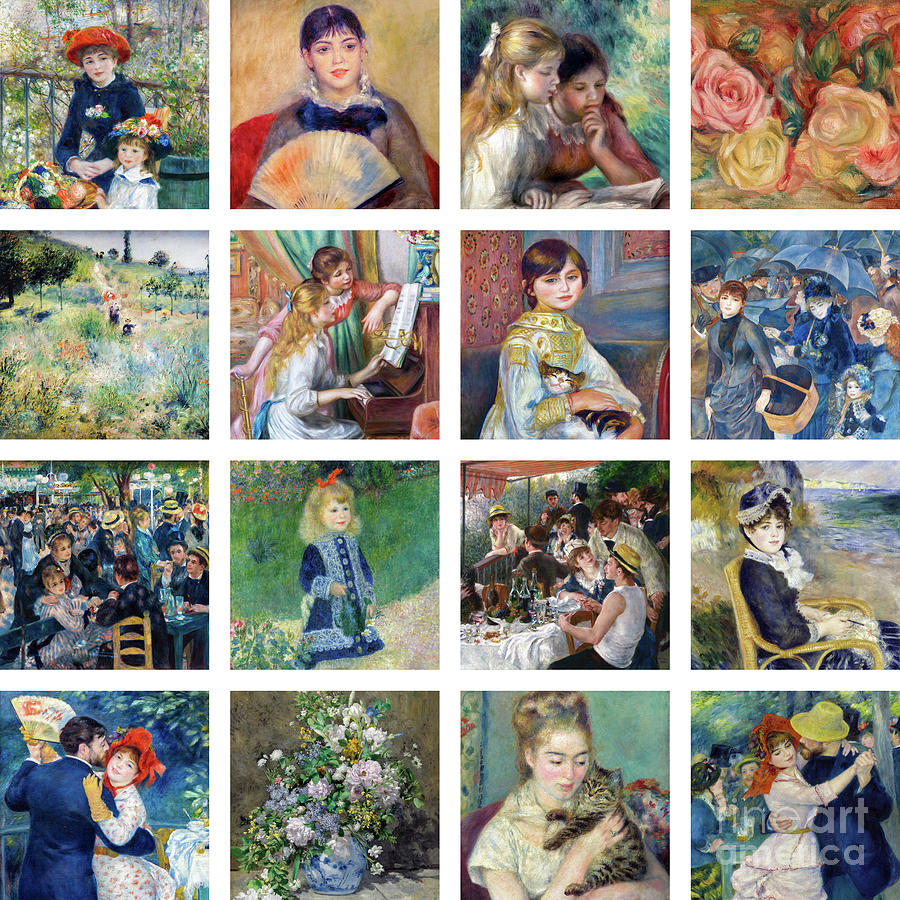 Masterpieces 4x4 Grid Collage Painting by Pierre-Auguste Renoir | Pixels