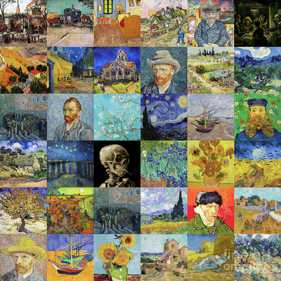 Masterpieces Patchwork, 6x6 Grid Painting by Vincent van Gogh - Pixels ...