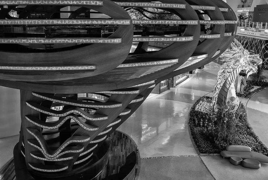 Mastros Ocean Club Restaurant and Chinese New Year Dragon at Crystals CityCenter Las Vegas BW Photograph by Shawn OBrien