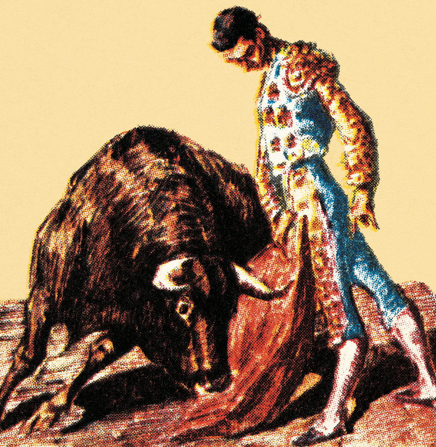 Matador and bull Drawing by CSA-Printstock