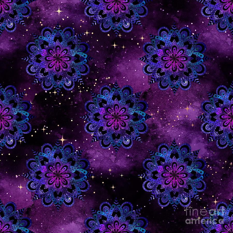 Mataka - Purple Watercolor Mandala Galaxy Dharma Pattern Digital Art by Sambel Pedes