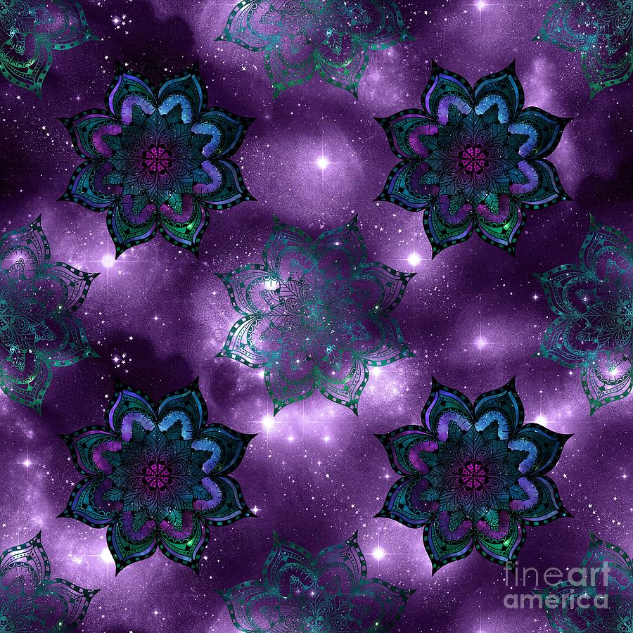Matava - Purple Watercolor Mandala Galaxy Dharma Pattern Digital Art by Sambel Pedes