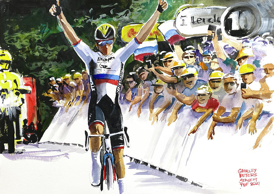 Matej Mohoric Stage 19 TDF2021 Painting by Shirley Peters