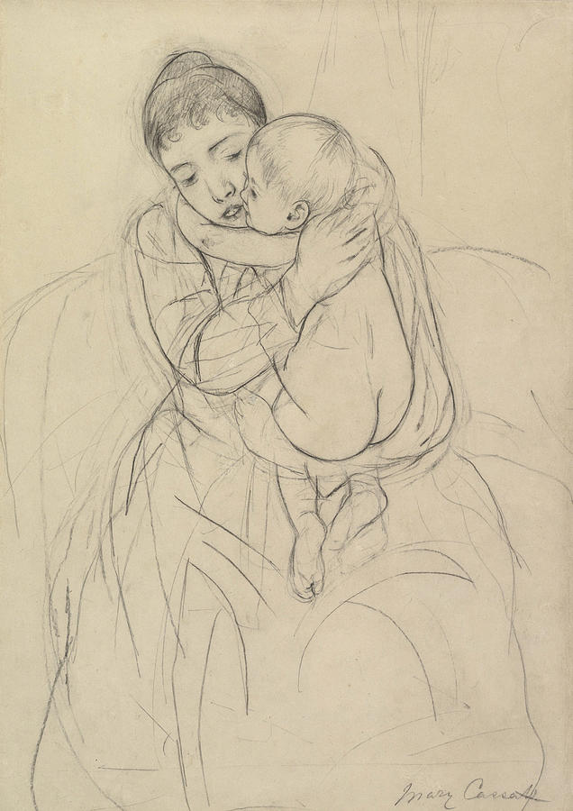 Maternal Caress, circa 1891 Drawing by Mary Cassatt