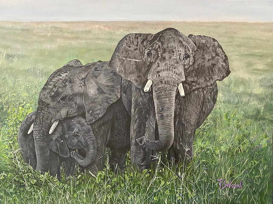 Elephant Painting - Maternal Protection by Tracy Schaal