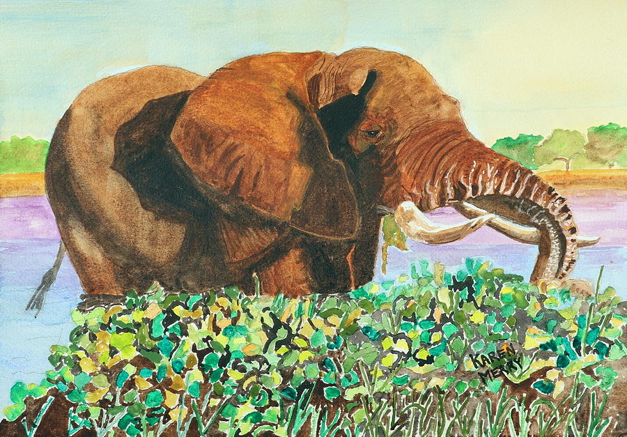 Matriarch African Elephant Painting by Karen Merry