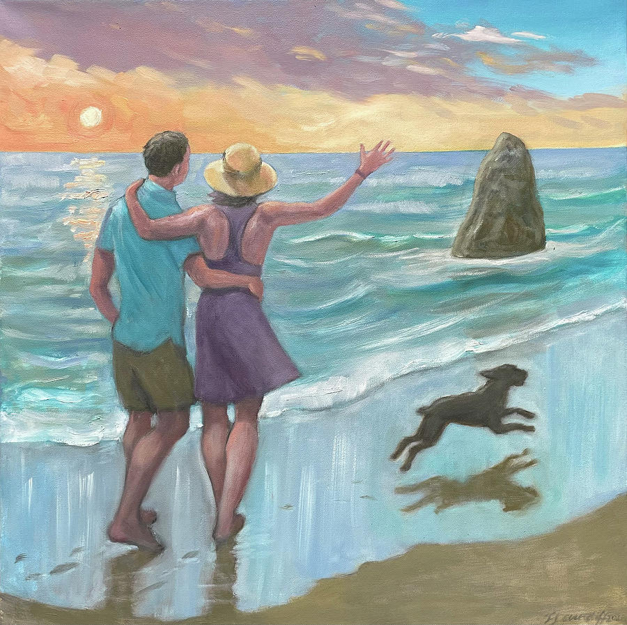 Matt, Leah and Chupie in Paradise Painting by Laura Lee Cundiff