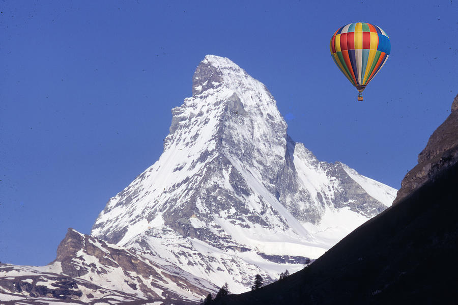 Matterhorn and Hot Air Balloon Digital Art by Russel Considine