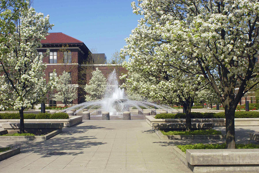 Matthews Hall and Loeb Fountain, Purdue University, Indiana Photograph by Marsha Williamson Mohr