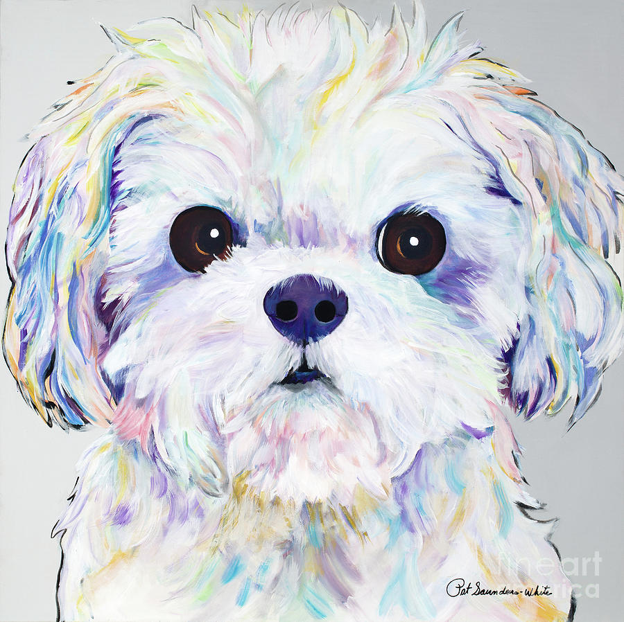 White Dog Painting - Mattie by Pat Saunders-White