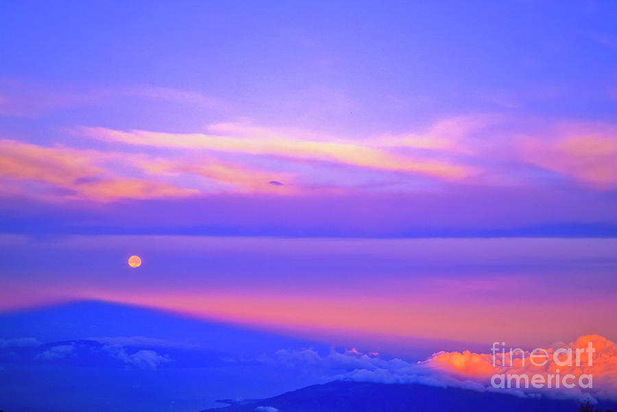Nature Photograph - Maui Full Moonset at Sunrise II by Jim Cazel