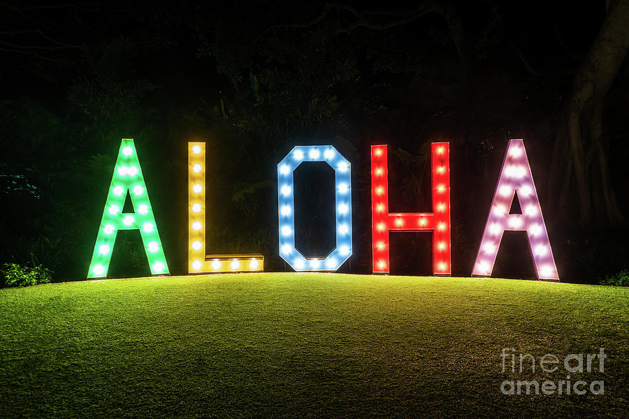 Maui Hawaii Aloha Sign at Night Photo Photograph by Paul Velgos