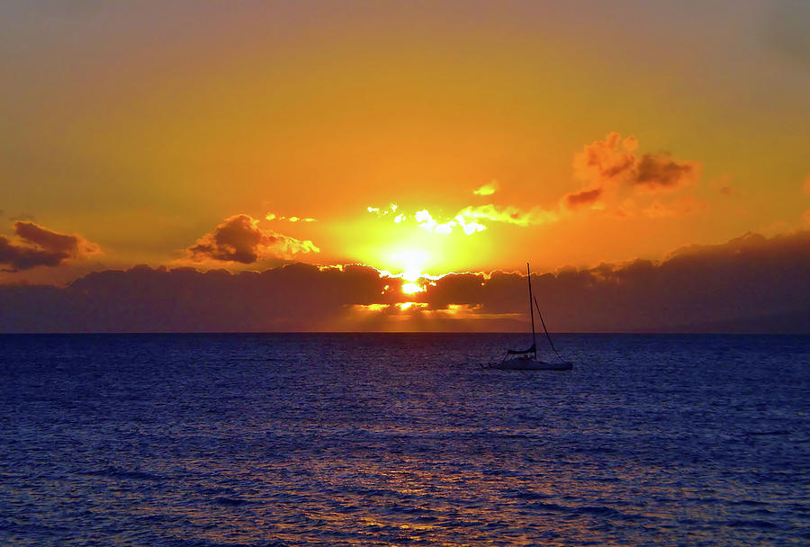 Maui Sailboat Sunset Photograph by Marilyn MacCrakin
