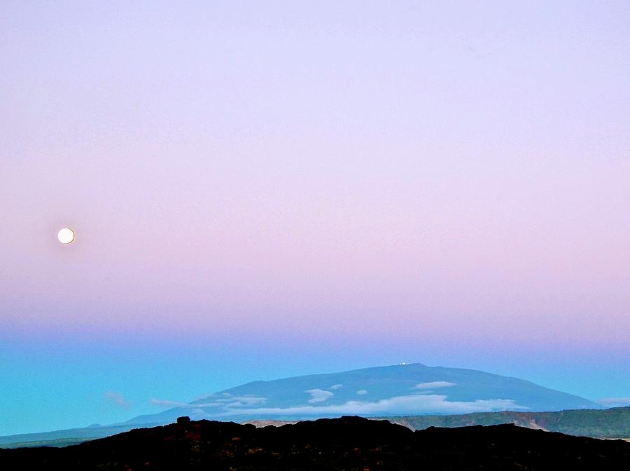 Mauna Kea at dusk with full moon rising Photograph by Lehua Pekelo-Stearns