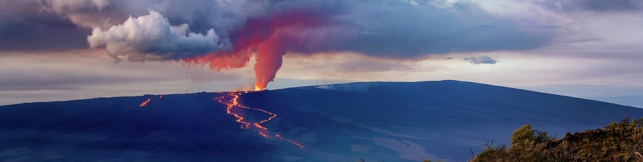 Landscape Photograph - Mauna Loa Eruption Morning Panorama by Christopher Johnson