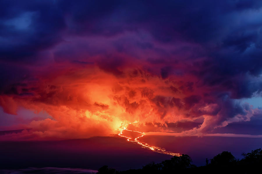 Landscape Photograph - Mauna Loa Eruption Night Clouds by Christopher Johnson