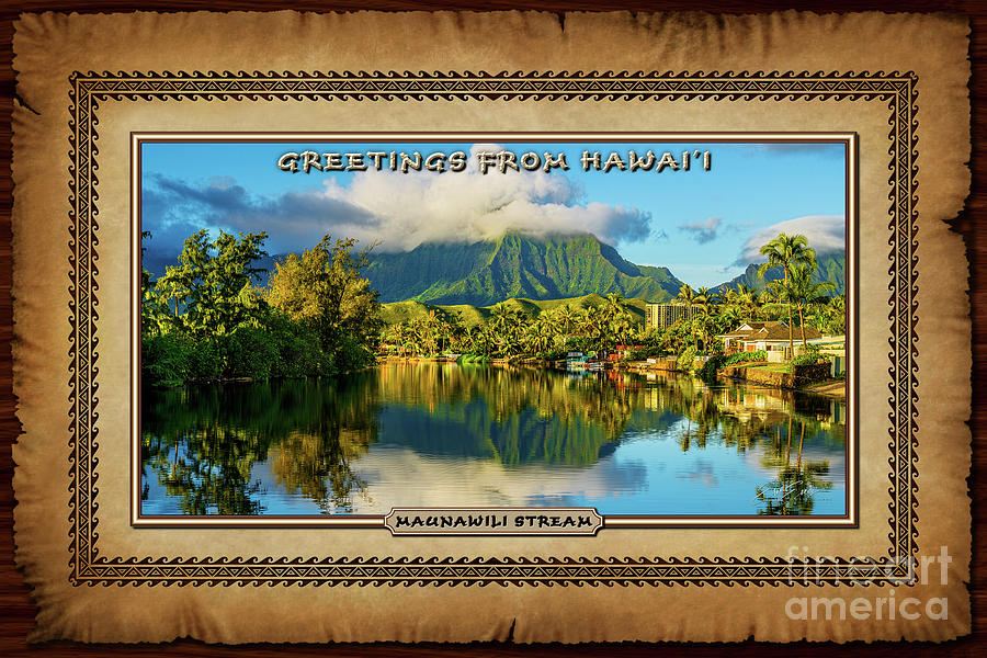 Maunawili Stream and the Koolau Mountains Cloudy Hawaiian Style Postcard Photograph by Aloha Art