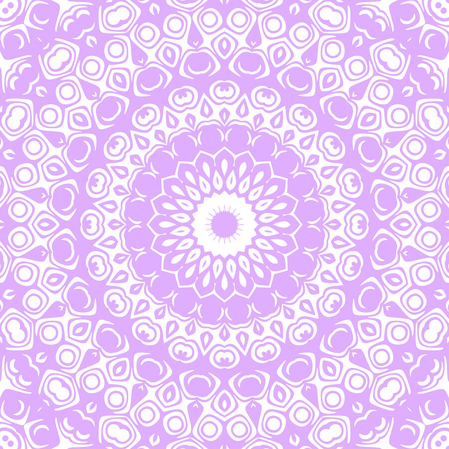 Mauve on White Mandala Kaleidoscope Medallion Digital Art by Mercury McCutcheon