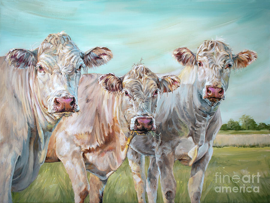 Mavis in the Middle - 3 Cows Painting Painting by Annie Troe