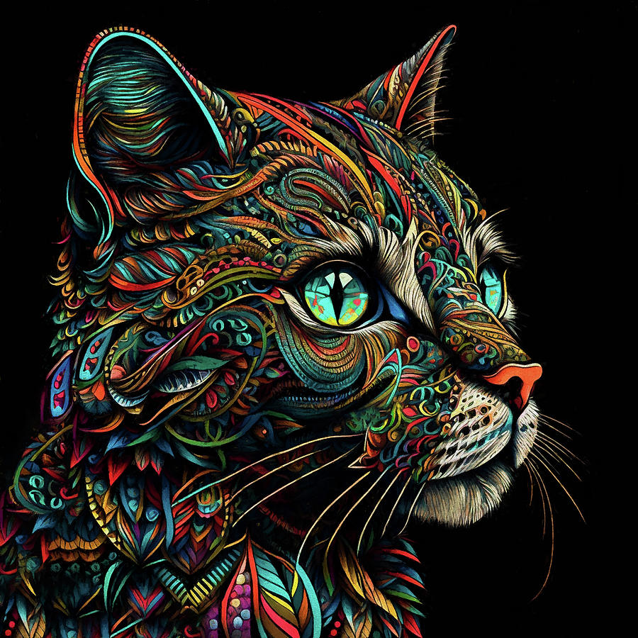 Max the Colorful Cat Digital Art by Peggy Collins