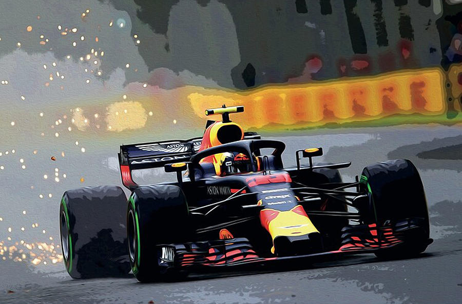 Max Verstappen racing with sparks oil painting Digital Art by Leonor ...