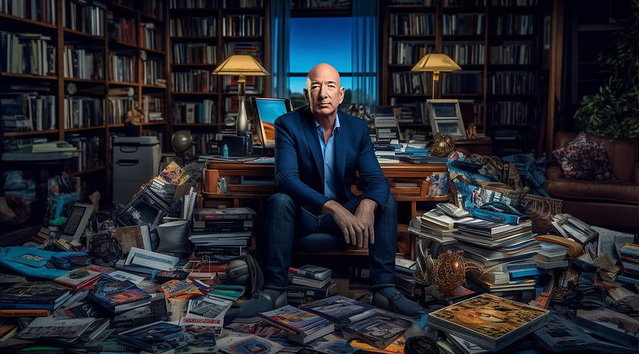 Fantasy Painting - maximalist  Jeff  Bezos  and  room  full  of  amazon  by Asar Studios by Celestial Images