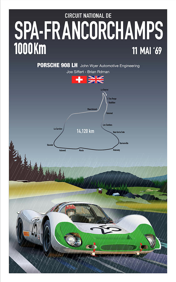 Spa-francorchamps Drawing - May 11 1969 Siffert Spa Poster by Alain Jamar