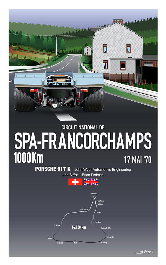 Spa-francorchamps Drawing - May 17 1970 Siffert Spa Poster by Alain Jamar