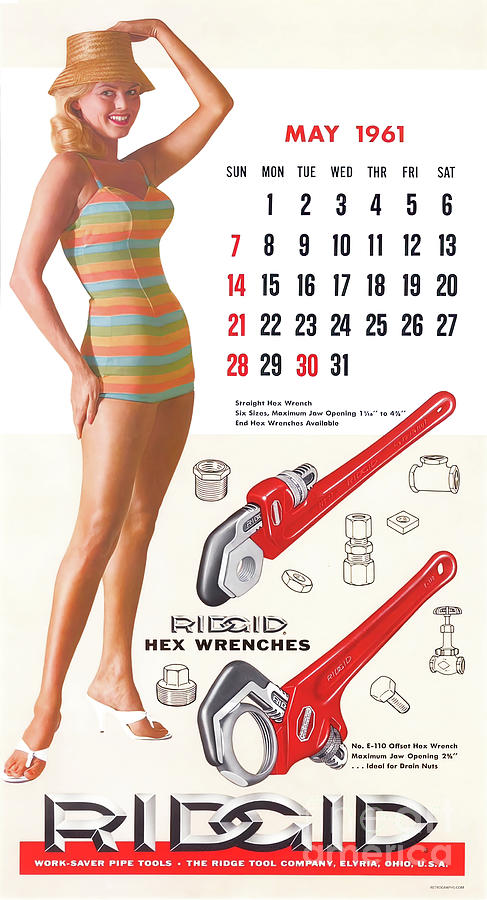 May 1961 Ridgid Tool Calendar Mixed Media by Retrographs