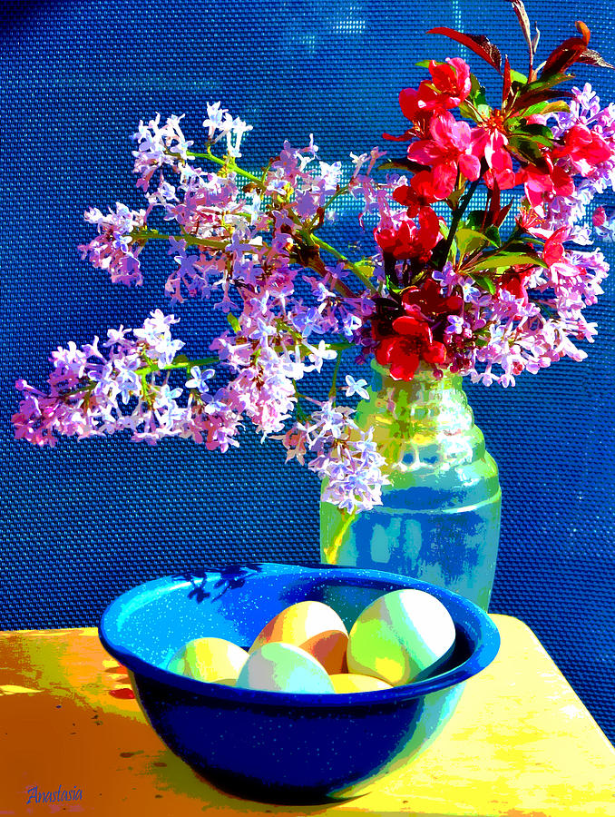 May Morning Lilacs and Pretty Eggs II Mixed Media by Anastasia Savage Ealy