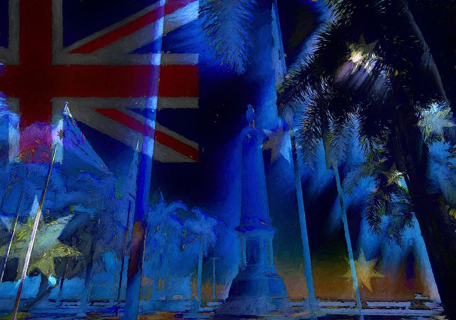 May They Be Bathed In His Light Anzac War Memorial Cairns Mixed Media by Joan Stratton