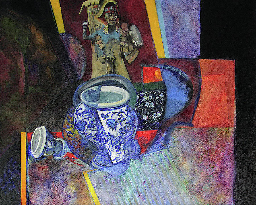 Maya and Vase on table. Painting by Harry Robertson