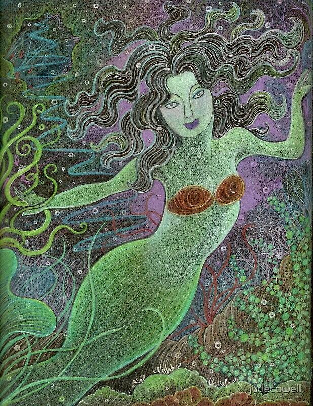 Maya as Mermaid Drawing by Jude Cowell
