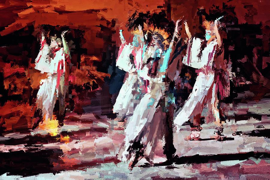 Mayan Dancers - painting Mixed Media by Tatiana Travelways