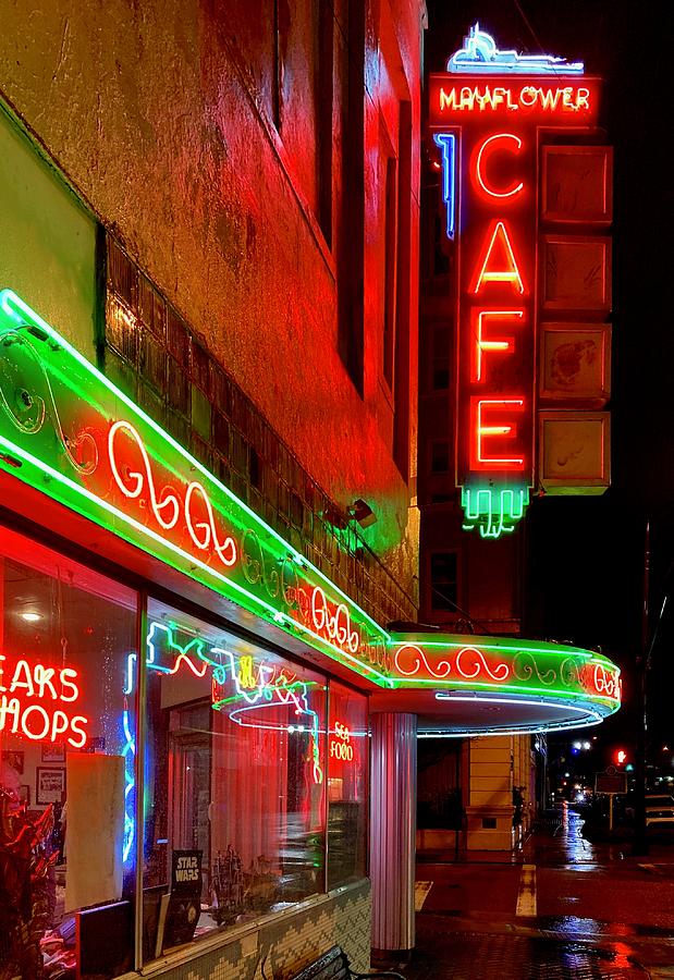 Mayflower Cafe Neon Sign Photograph by Jim Albritton