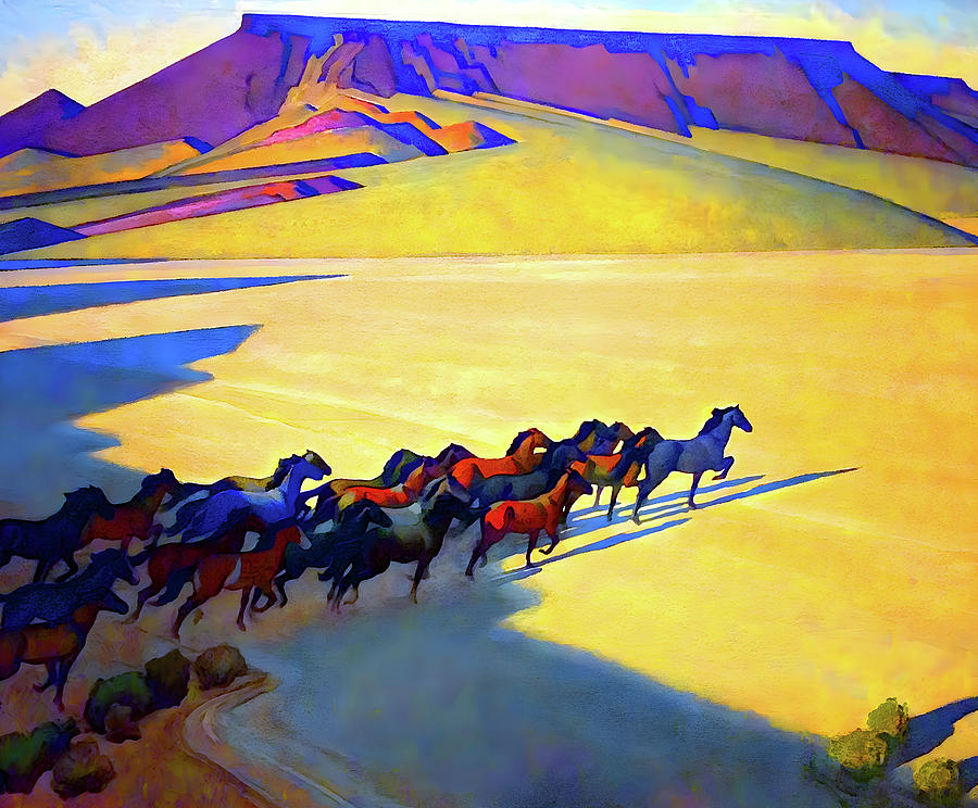 Horse Painting - Maynard Dixon - Wild Horses by Jon Baran