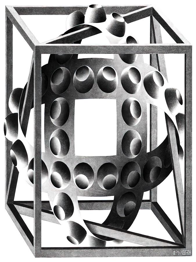 M.C. Escher - Cube with Magic Ribbons - 1957 Painting by Qlain Mline ...