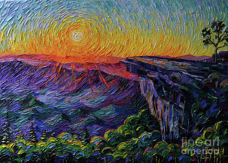 McAfee Knob Appalachian trail sunrise - textured impressionism oil painting Mona Edulesco Painting by Mona Edulesco