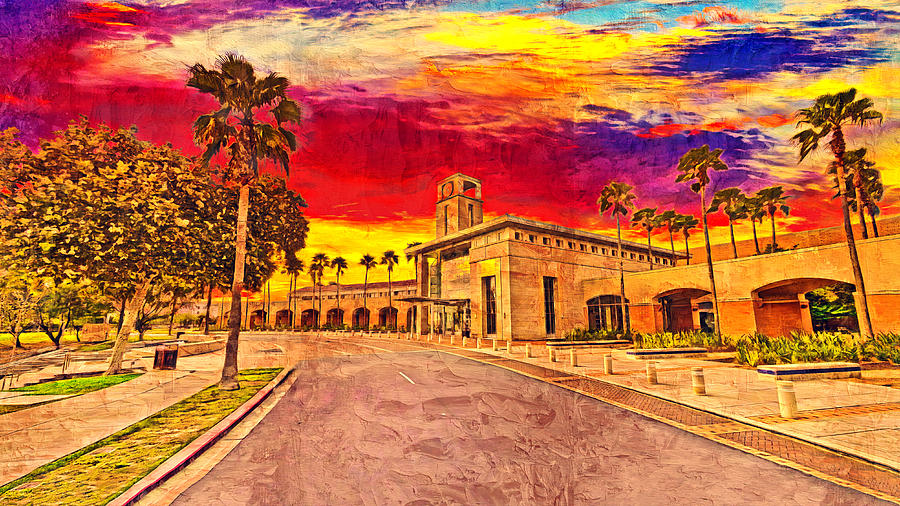 McAllen Convention Center at sunset - digital painting Digital Art by Nicko Prints