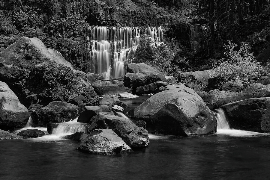 McCloud River - Middle Falls - Black and White Photograph by Loree Johnson